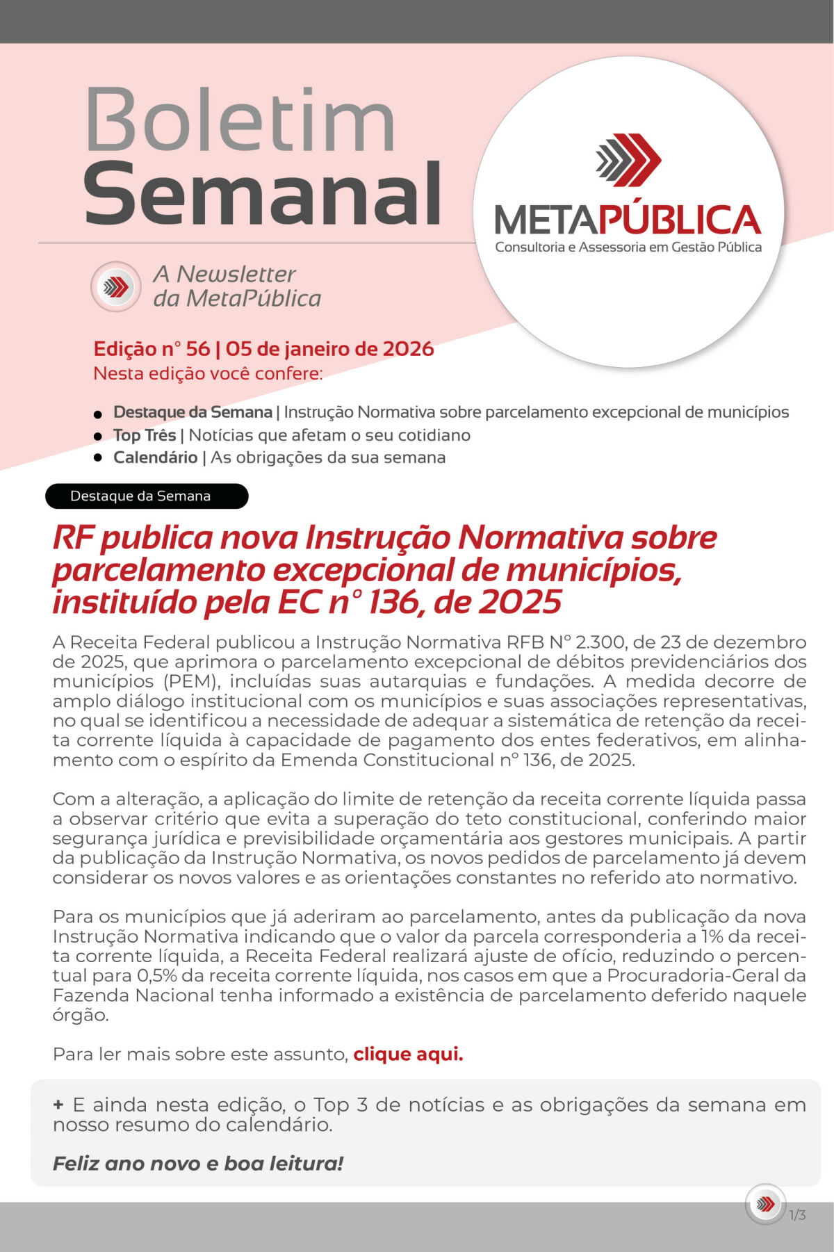 Imagem principal de BOLETIM SEMANAL Nº 56 - 05 DE JANEIRO DE 2026